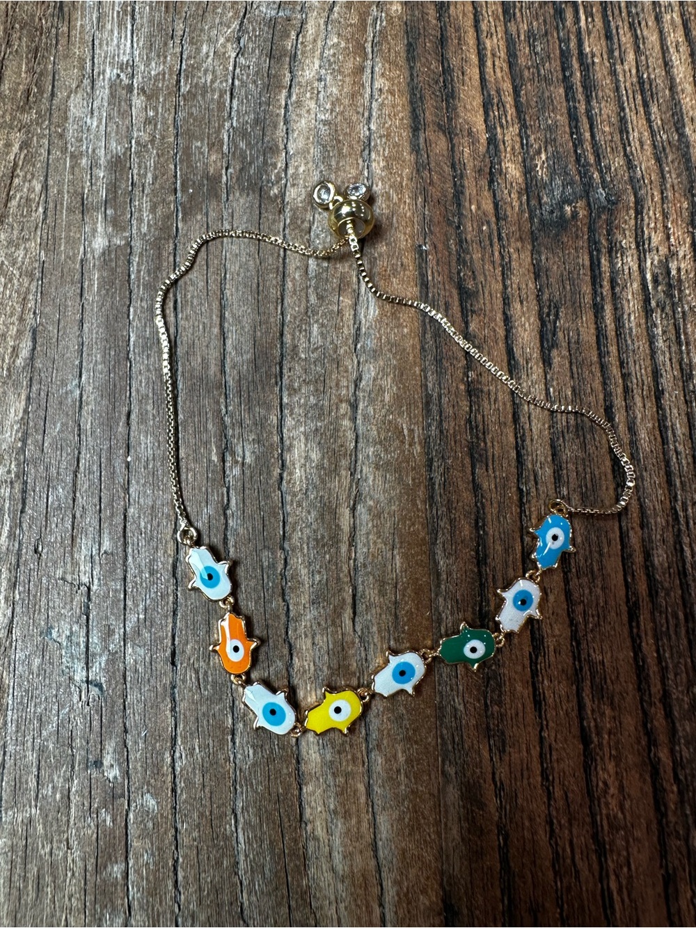 Adjustable Gold-Tone Multicolor Hamsa Bracelet